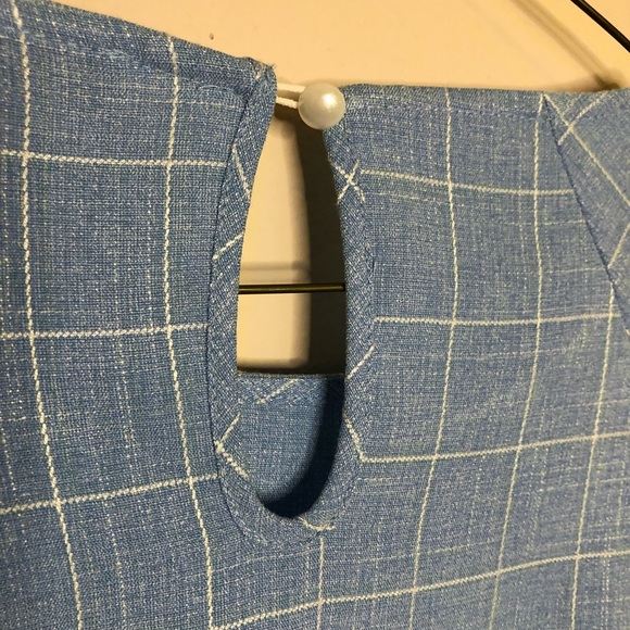 DONATED Shein Powder Blue & White Plaid High Low Peplum Blouse - Picture 13 of 16